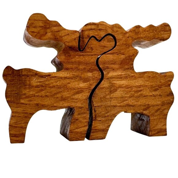 Walnut Wood Reindeer Puzzle 2-Piece Freestanding Toy Handcrafted Figurine - Picture 1 of 7